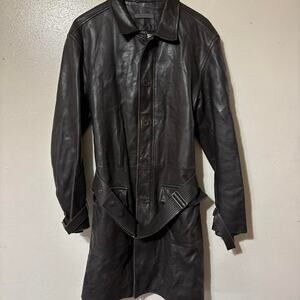 John Varvatos Brown Real Leather Trench Coat Jacket Made In Italy Size XL